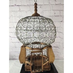 Antique Victorian Style Bird Cage Wood & Wire Hot Air Balloon 19th Century Decor